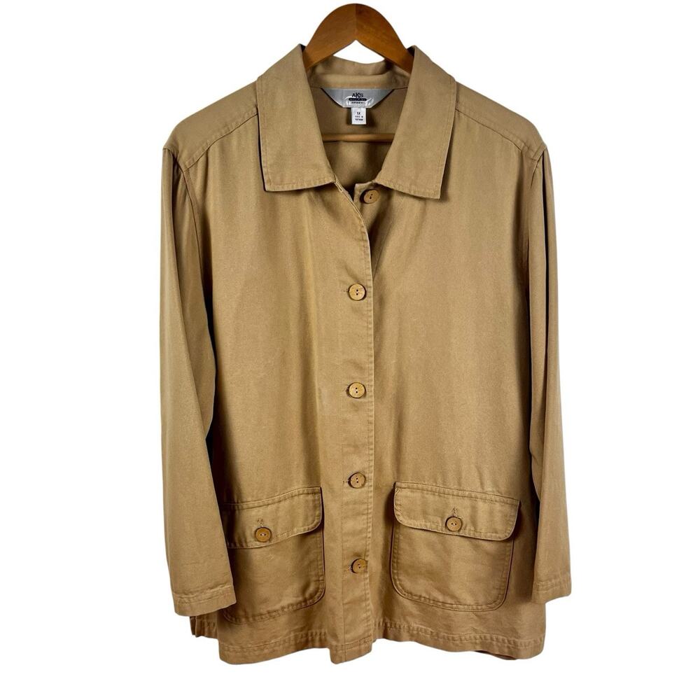 Vtg Tencel Field Utility Pocket Barn Chore Jacket Sz 1X Act XL Amy K Su Workwear
